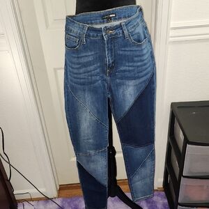 Fashion Nova Women's Blue Patchwork Skinny Jeans